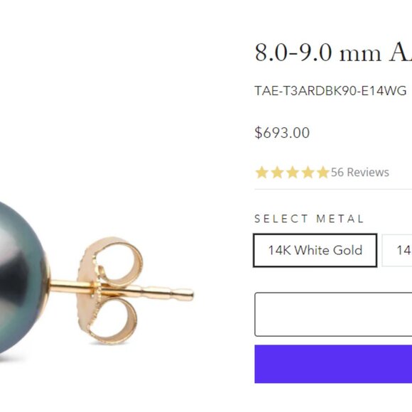 14k Genuine Black Tahitian Pearl Studs from Pearl Paradise. - Picture 4 of 4